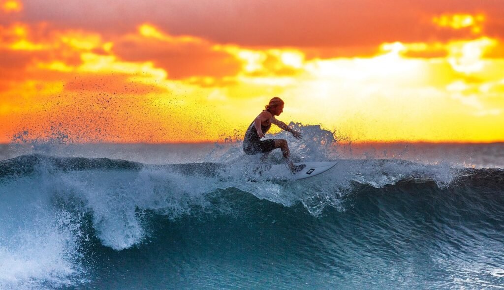 surfing, nature, sunset, waves, surf, surfboard, surfer, water sports, sea, java island, indonesia, water, ocean, seascape